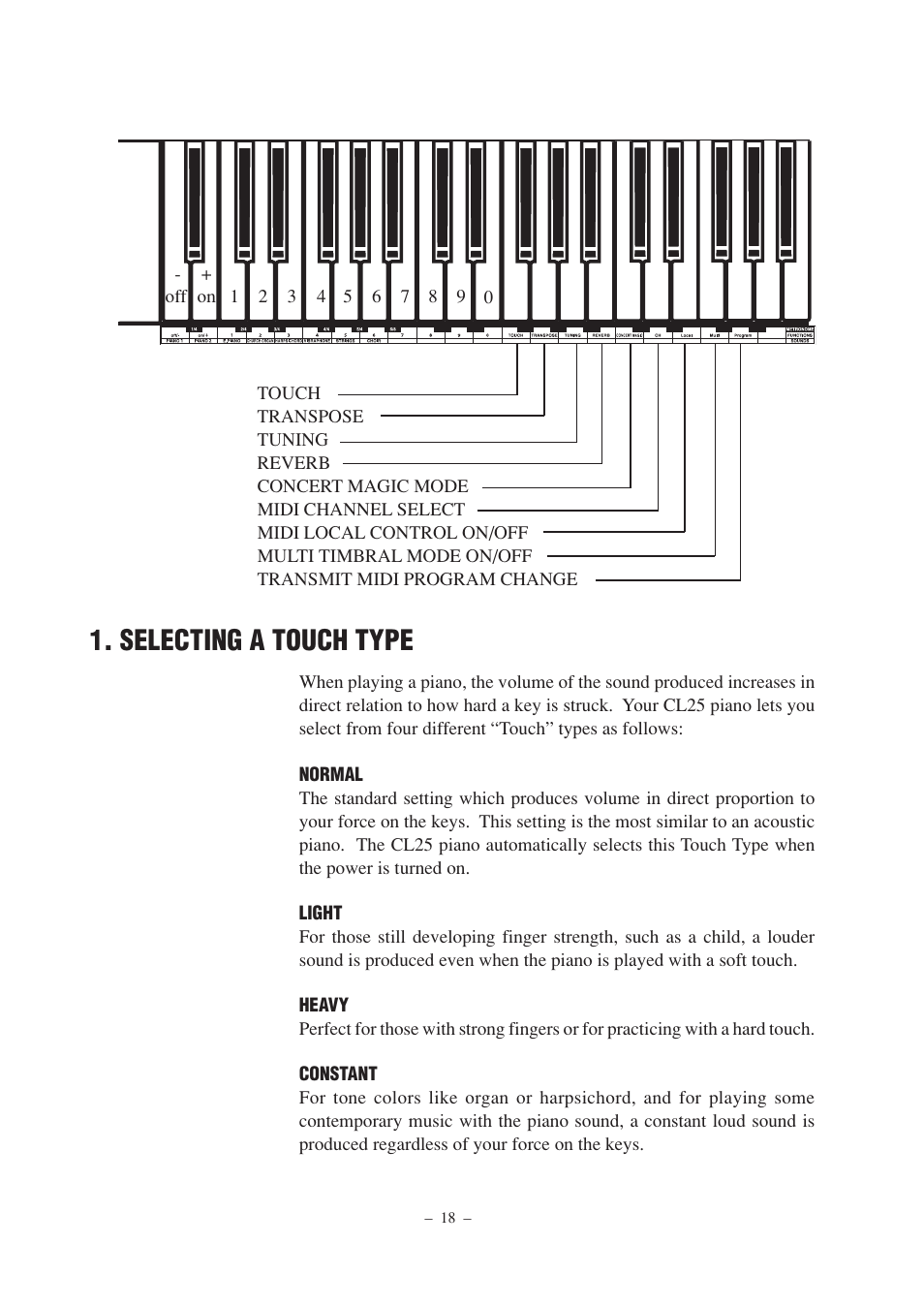 Selecting a touch type | Kawai CL25 User Manual | Page 18 / 28