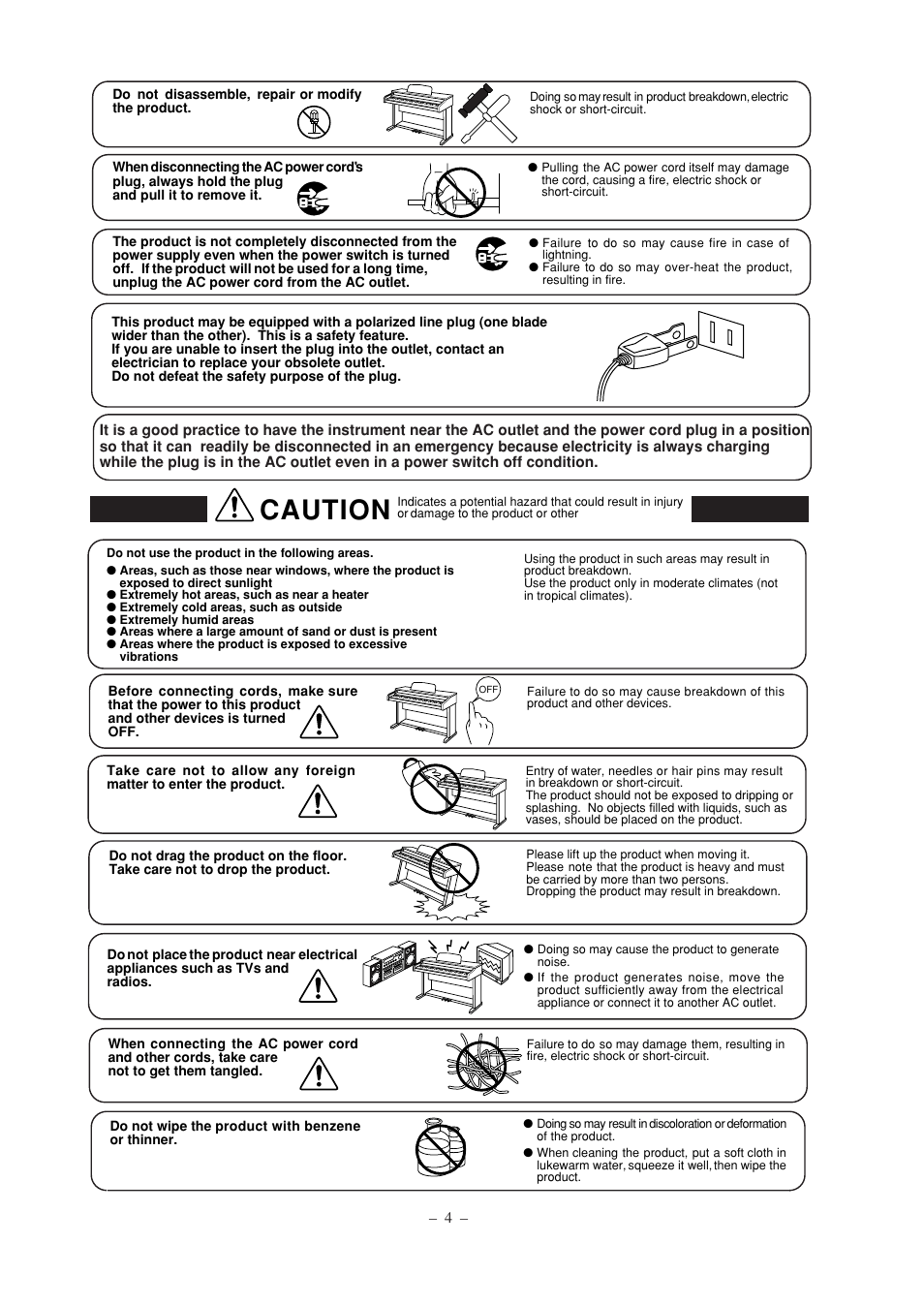 Caution | Kawai CL25 User Manual | Page 4 / 28