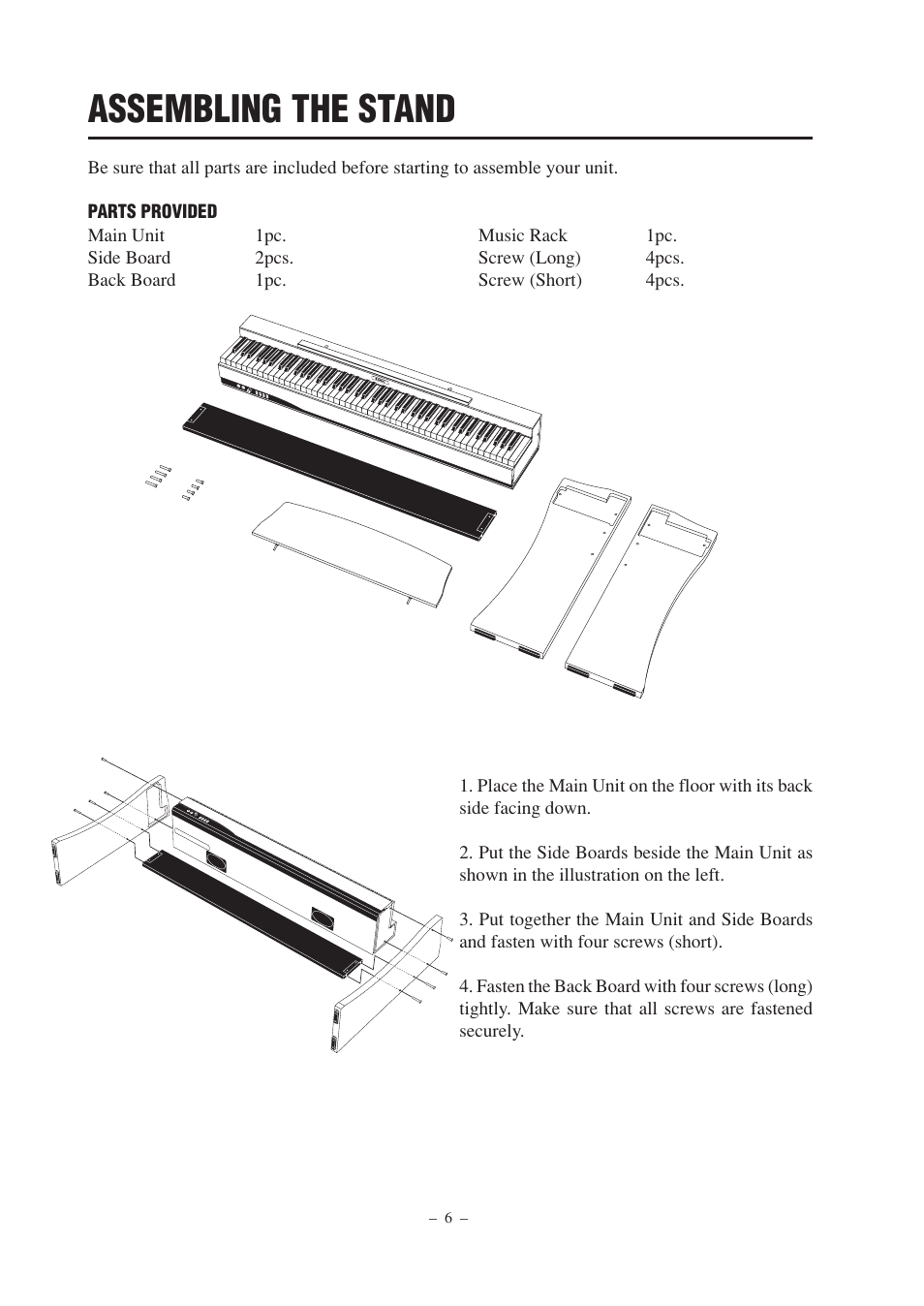 Assembling the stand | Kawai CL25 User Manual | Page 6 / 28