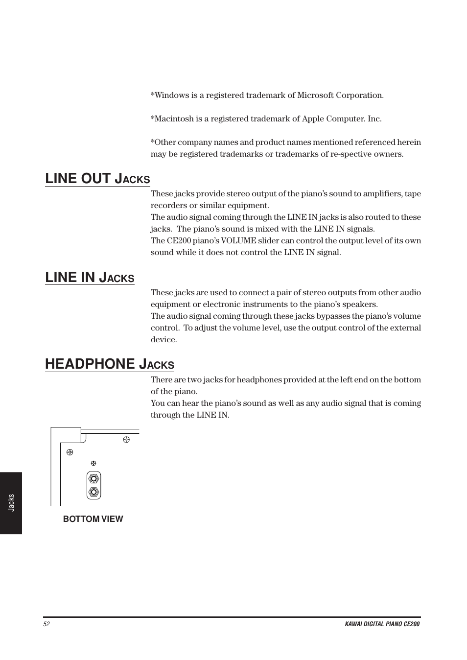 Line out j, Line in j, Headphone j | Kawai CE200 User Manual | Page 52 / 60