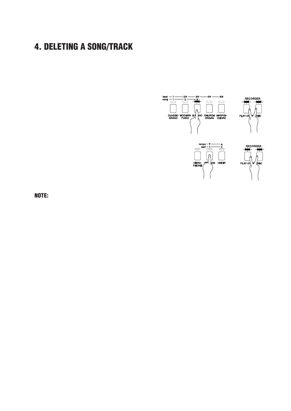 Deleting a song/track | Kawai CN290 User Manual | Page 15 / 24