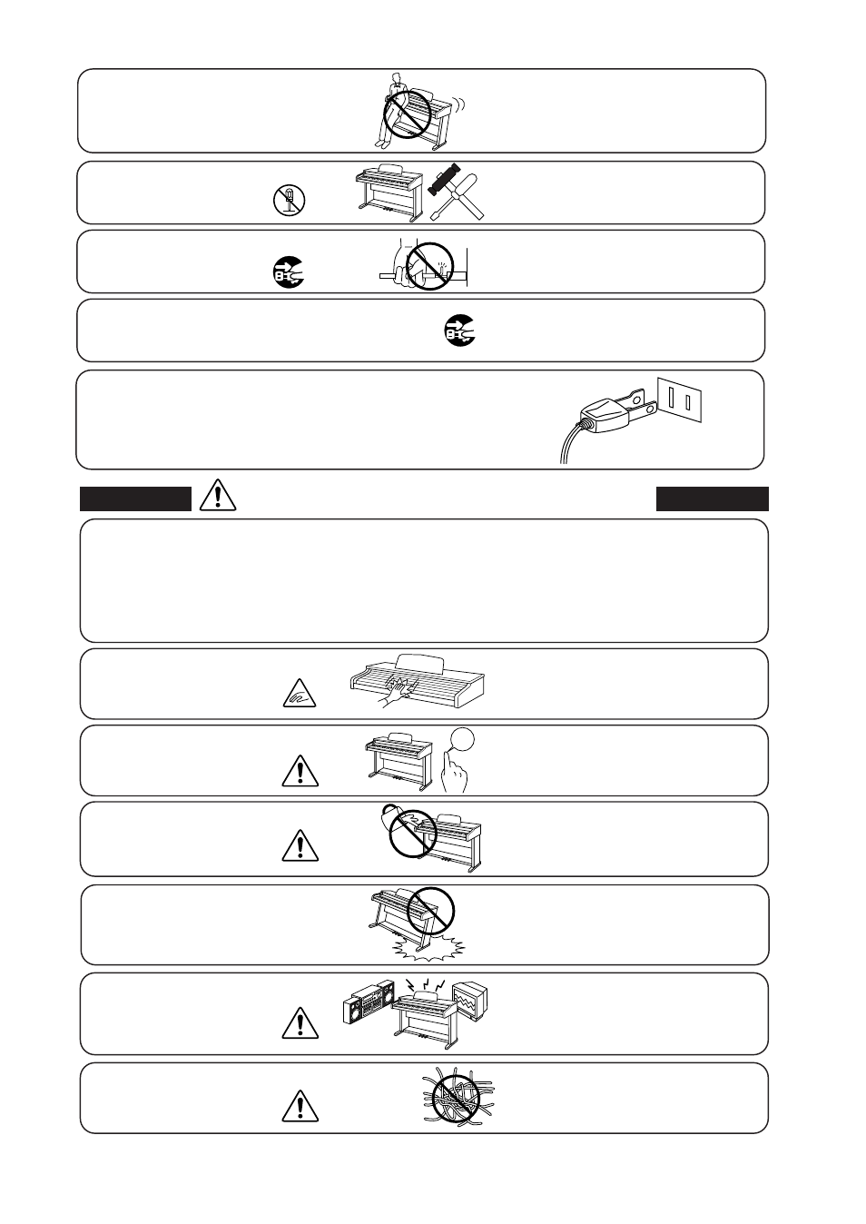 Caution | Kawai CN290 User Manual | Page 4 / 24