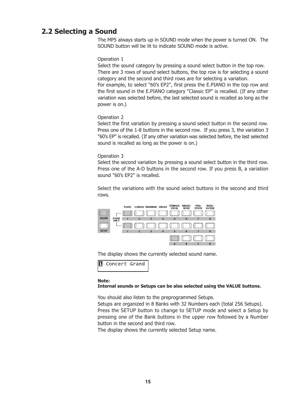 2 selecting a sound | Kawai Stage Piano MP5 User Manual | Page 15 / 76