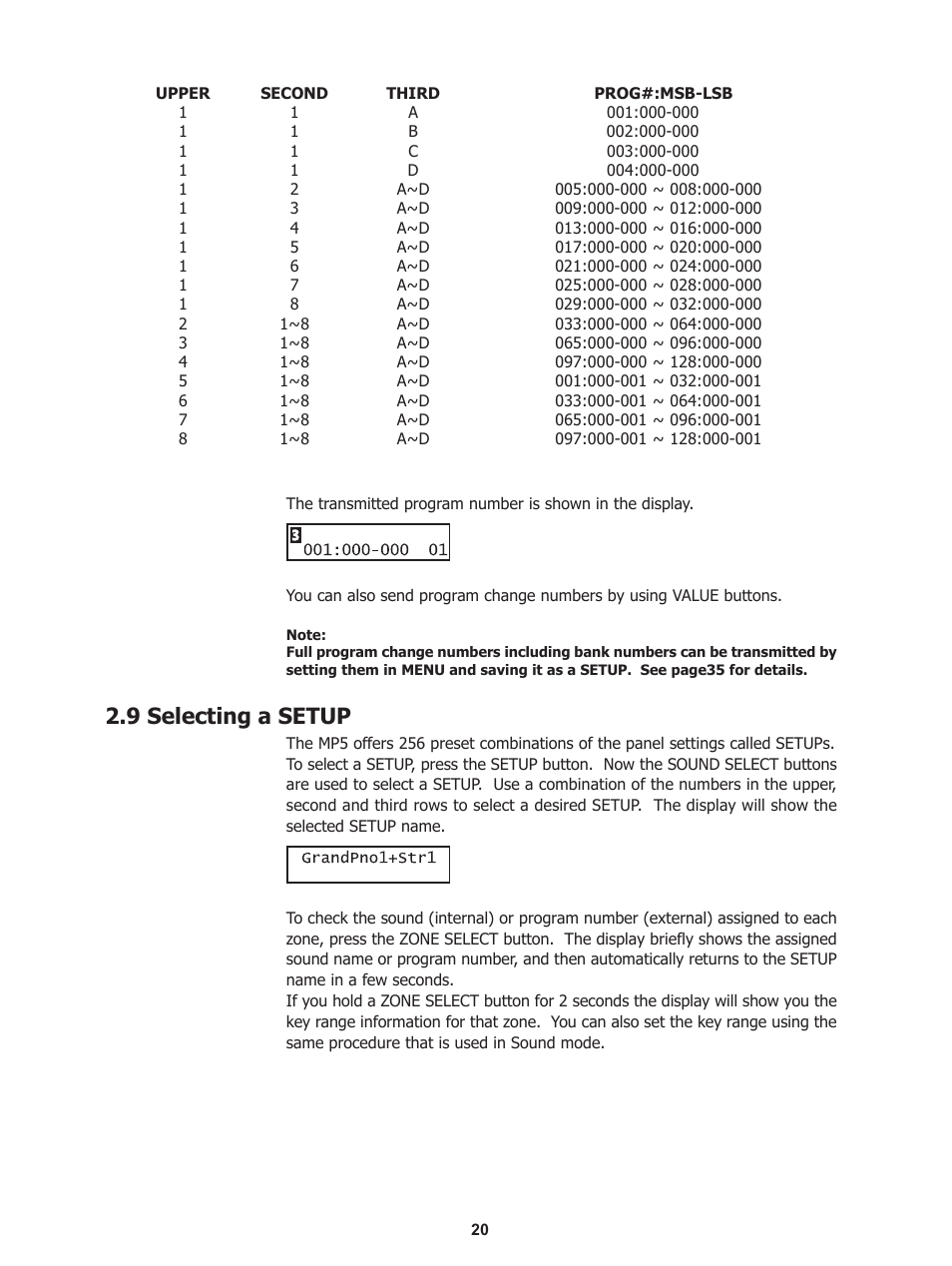 9 selecting a setup | Kawai Stage Piano MP5 User Manual | Page 20 / 76