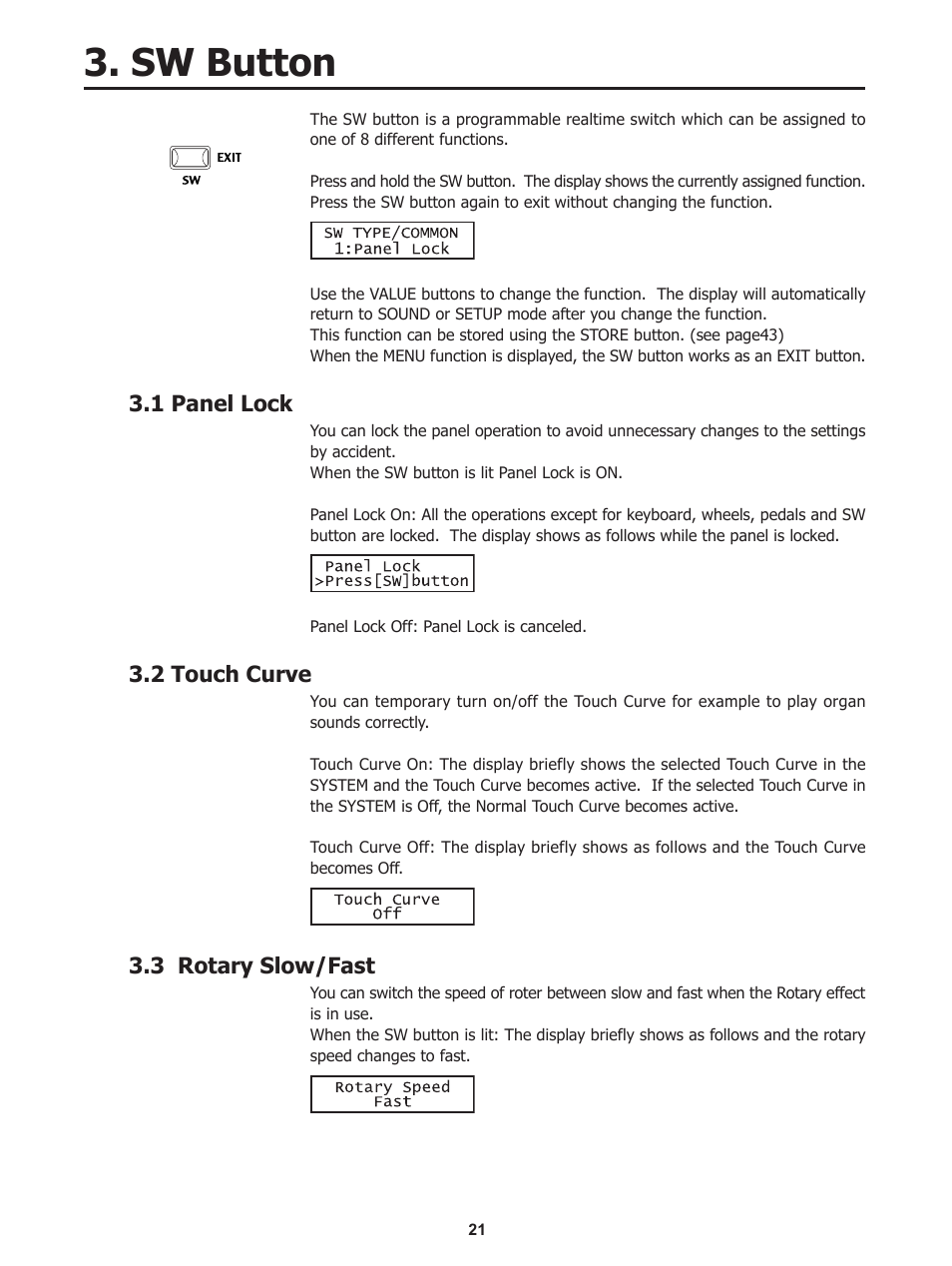 Sw button | Kawai Stage Piano MP5 User Manual | Page 21 / 76