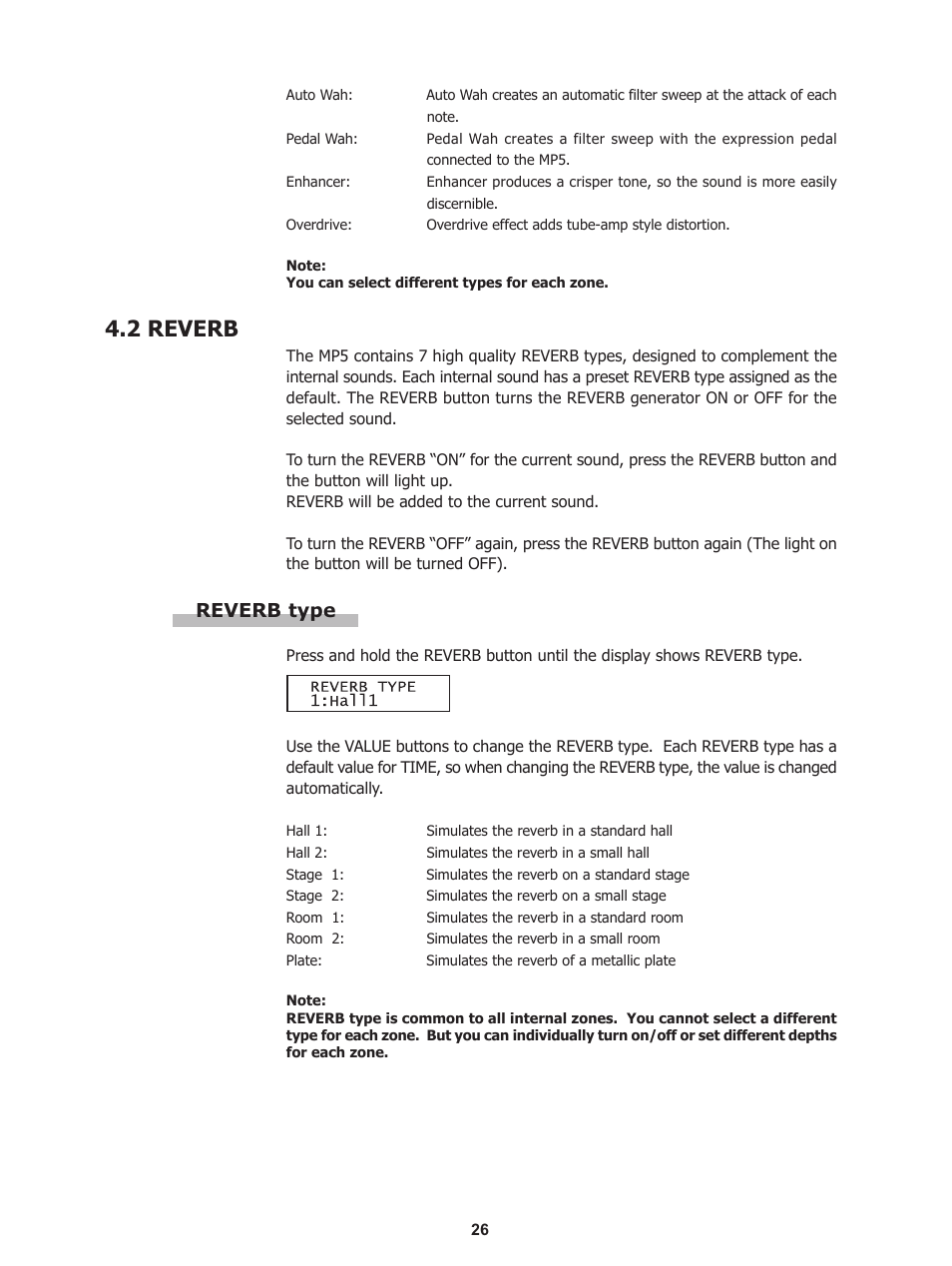 2 reverb, Reverb type | Kawai Stage Piano MP5 User Manual | Page 26 / 76