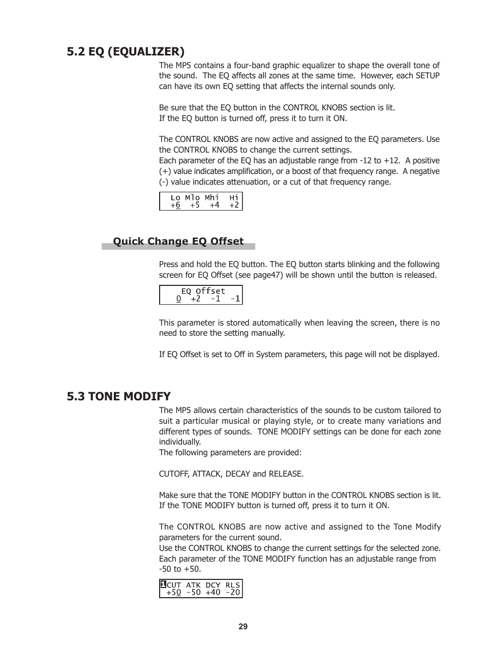 3 tone modify, 2 eq (equalizer) | Kawai Stage Piano MP5 User Manual | Page 29 / 76