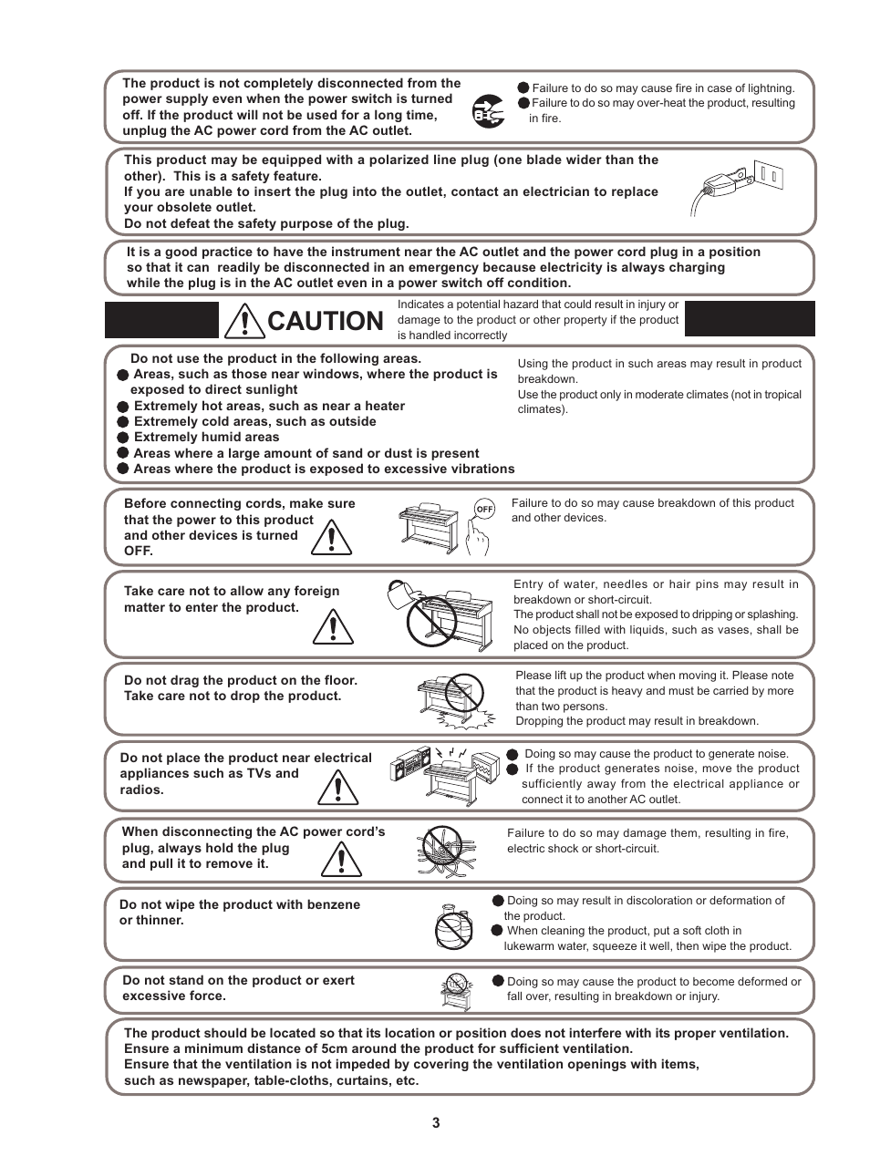 Caution | Kawai Stage Piano MP5 User Manual | Page 3 / 76