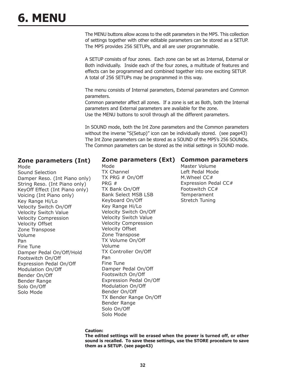 Menu | Kawai Stage Piano MP5 User Manual | Page 32 / 76