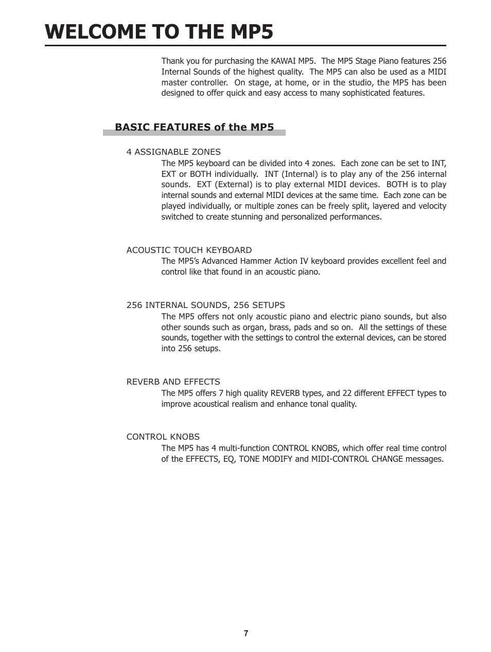 Welcome to the mp5 | Kawai Stage Piano MP5 User Manual | Page 7 / 76