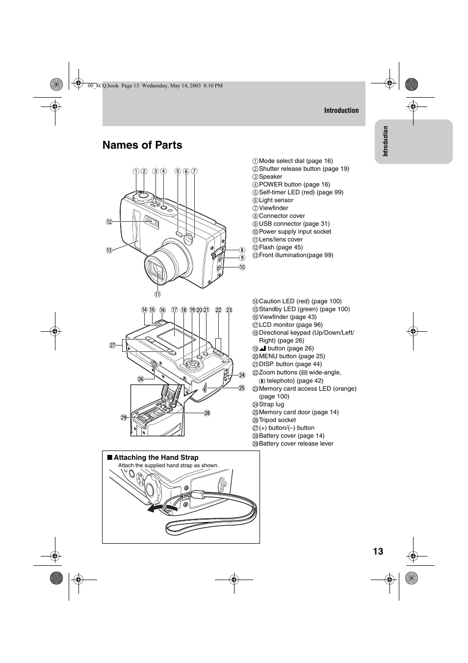 Names of parts | Kyocera Finecam L4 User Manual | Page 13 / 106
