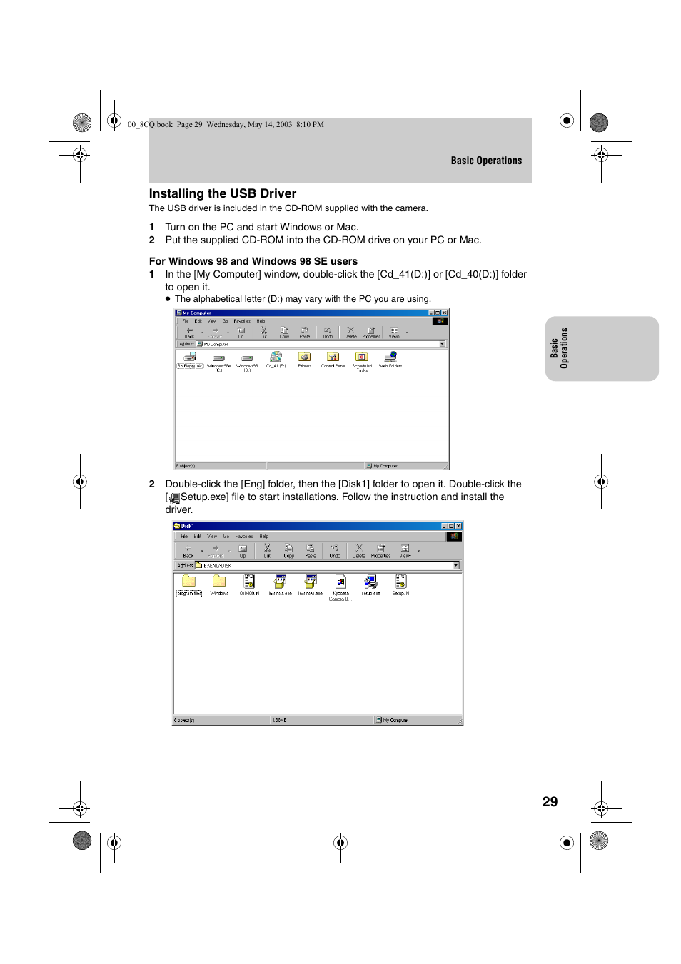 Installing the usb driver | Kyocera Finecam L4 User Manual | Page 29 / 106