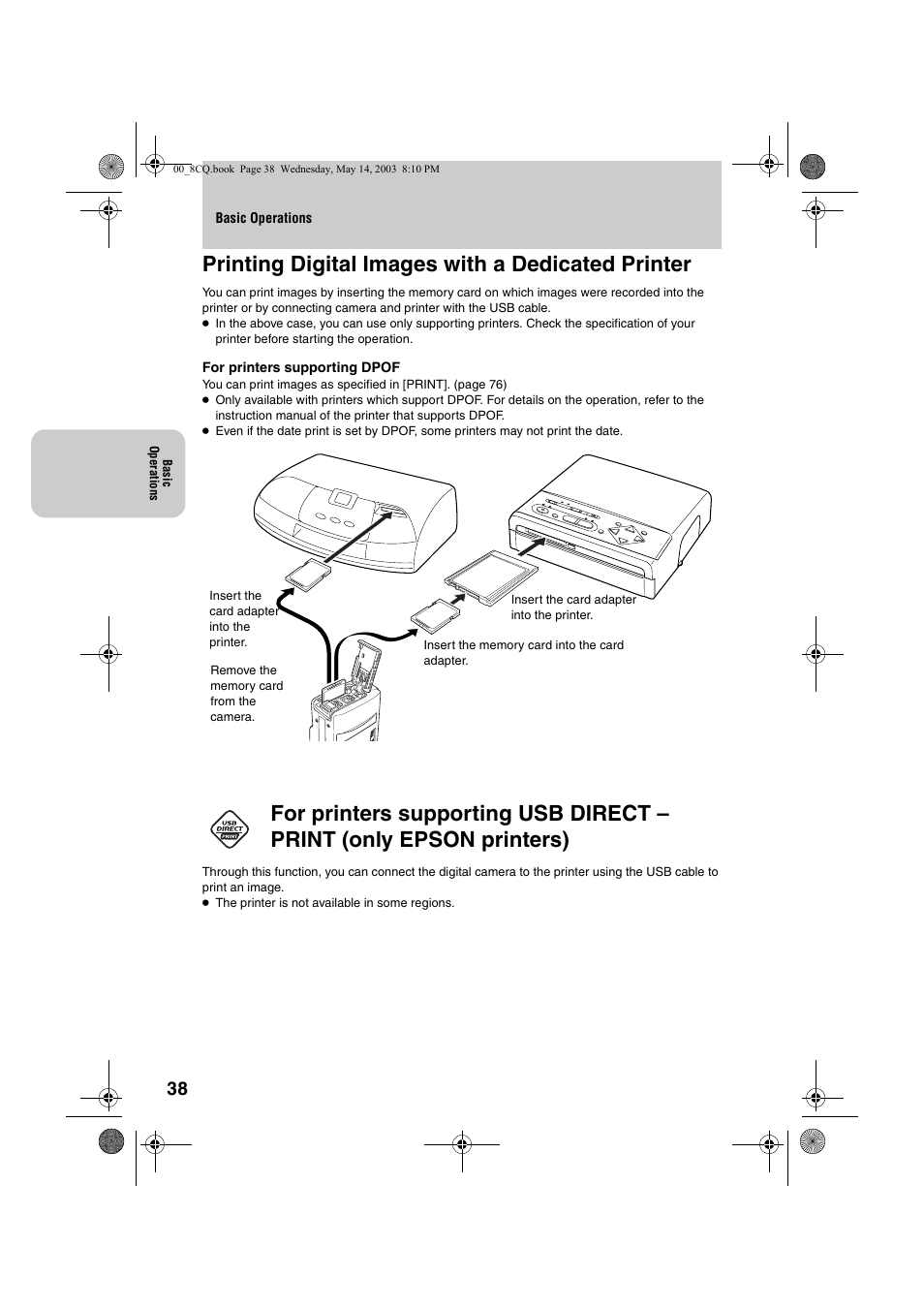 Printing digital images with a dedicated printer | Kyocera Finecam L4 User Manual | Page 38 / 106
