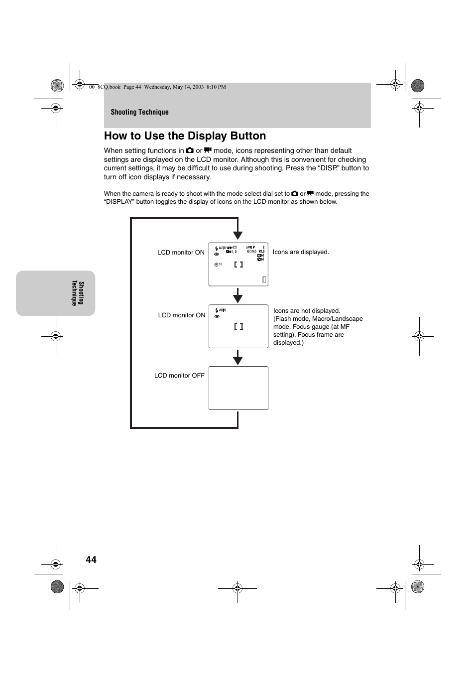 How to use the display button | Kyocera Finecam L4 User Manual | Page 44 / 106