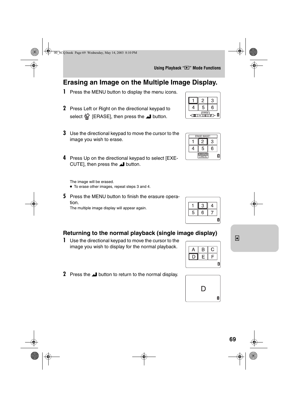 Erasing an image on the multiple image display | Kyocera Finecam L4 User Manual | Page 69 / 106