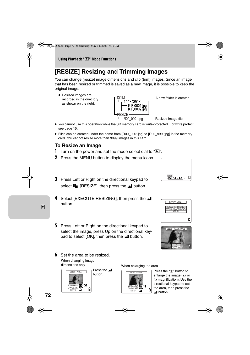 Resize] resizing and trimming images | Kyocera Finecam L4 User Manual | Page 72 / 106