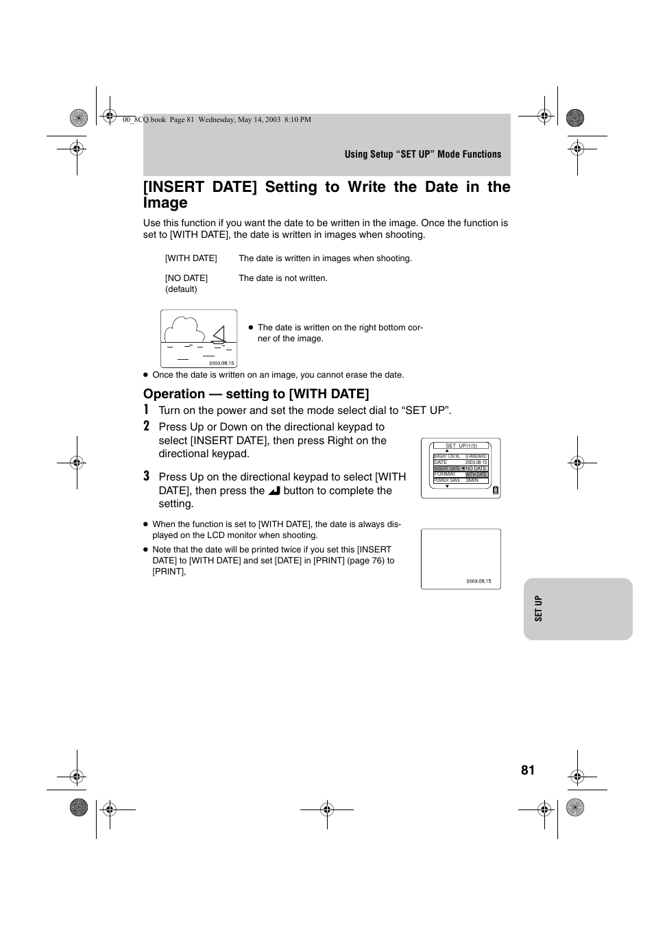 Operation — setting to [with date] 1 | Kyocera Finecam L4 User Manual | Page 81 / 106
