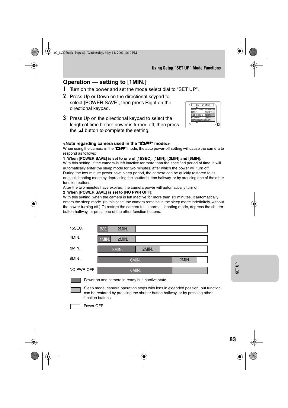 Operation — setting to [1min.] 1 | Kyocera Finecam L4 User Manual | Page 83 / 106
