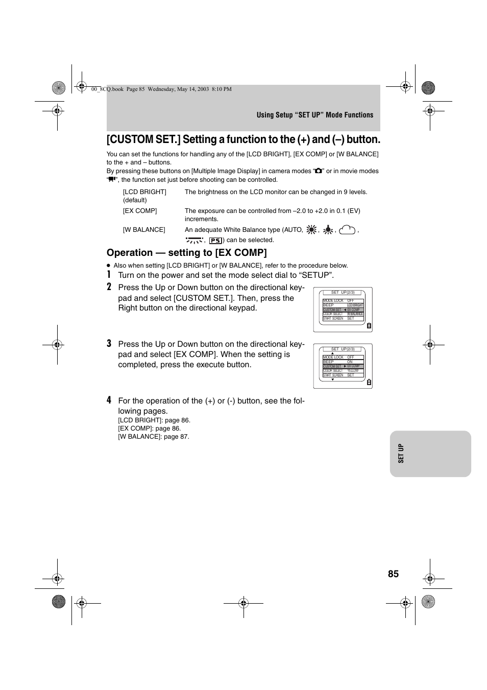 Operation — setting to [ex comp | Kyocera Finecam L4 User Manual | Page 85 / 106
