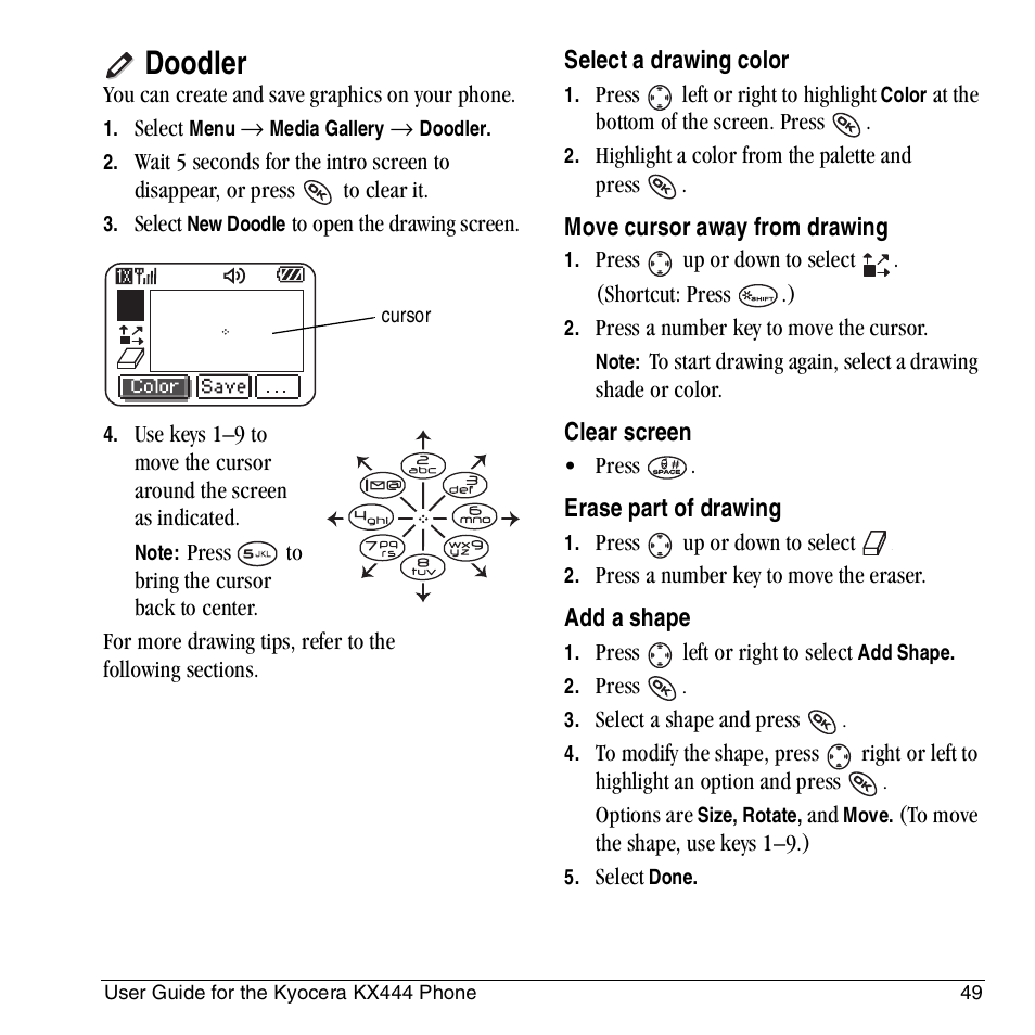 Doodler | Kyocera KX444 User Manual | Page 55 / 64