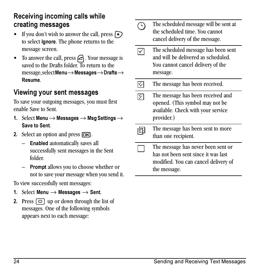 Receiving incoming calls while creating messages, Viewing your sent messages | Kyocera Milan KX9C User Manual | Page 30 / 64