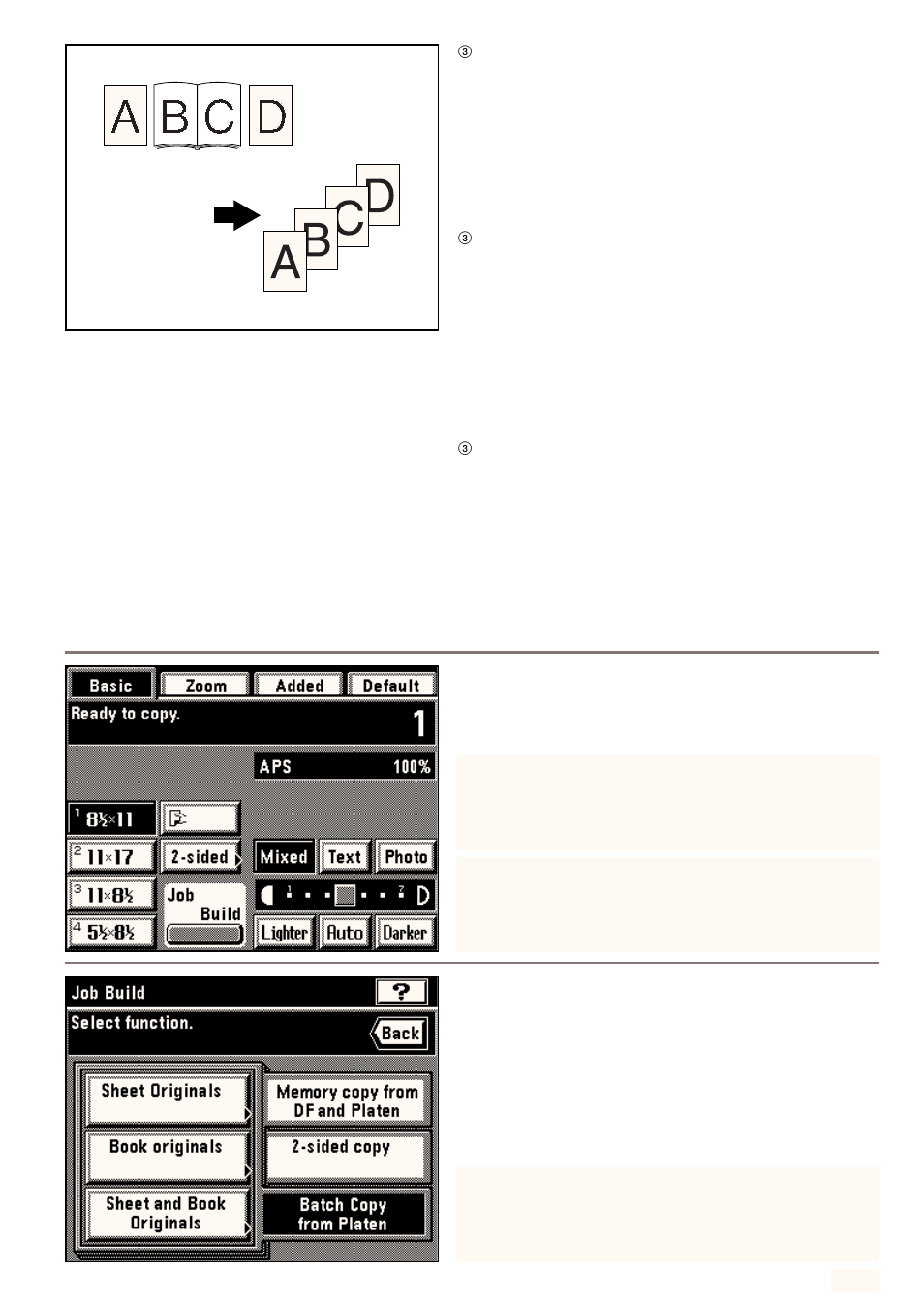 3 batch copy from platen, Only sheet originals, Only book originals | Sheet & book originals | Kyocera 4230 User Manual | Page 121 / 226