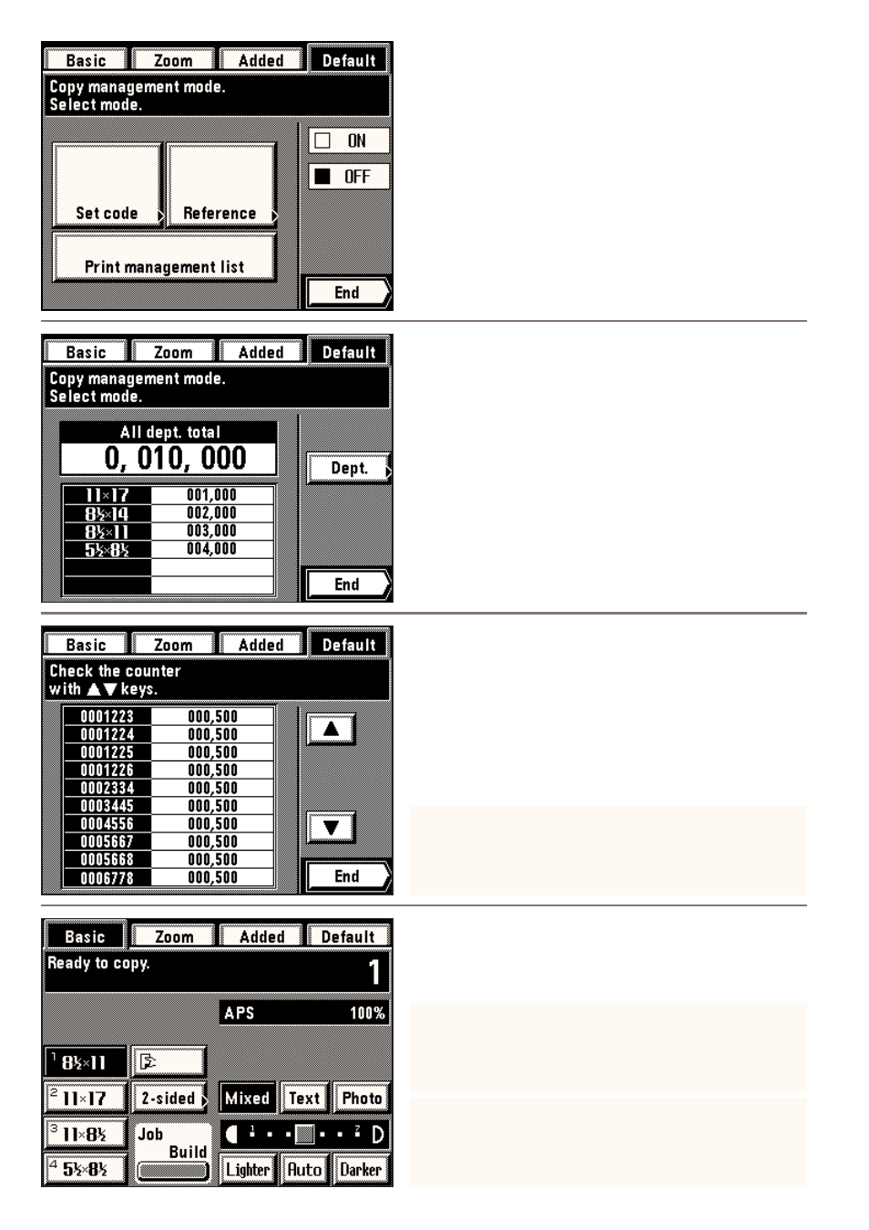 Viewing copy counts, Printing of copy management report | Kyocera 4230 User Manual | Page 132 / 226
