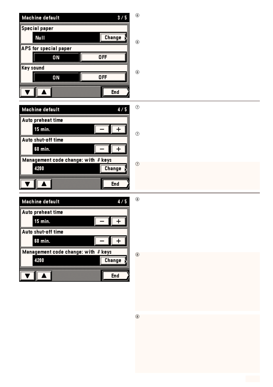 6 key sound, 7 auto preheat time, 8 auto shut-off time | Kyocera 4230 User Manual | Page 159 / 226