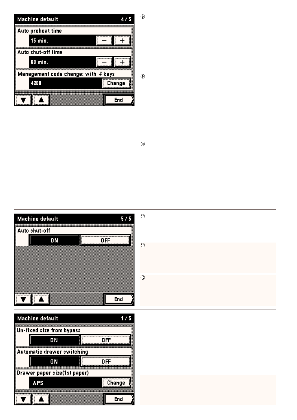 9 management code change: with # keys, 10 auto shut-off, How to finish the machine default setting | Kyocera 4230 User Manual | Page 160 / 226