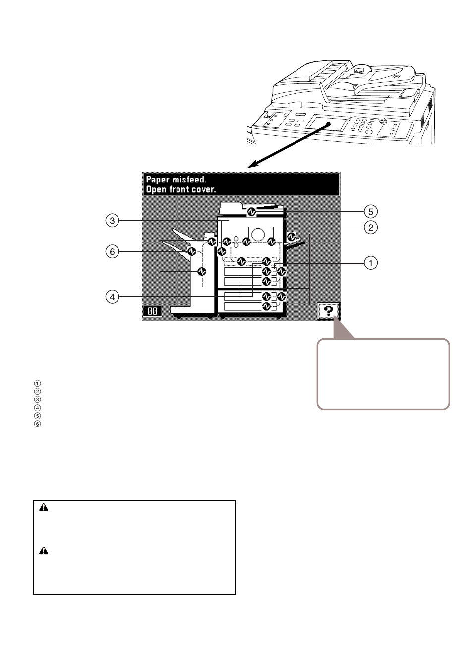 When paper misfeeds, 1) misfeed location indicators, 2) cautions | Kyocera 4230 User Manual | Page 179 / 226