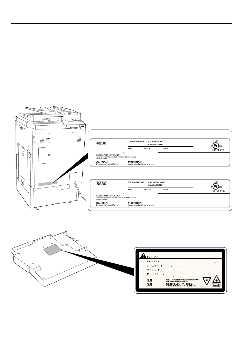 Securite du rayon laser, Sécurité du rayon laser, L’acte cdrh | Unité optique 4. entretien, Interrupteur de sécurité, 42 p/mn> <52 p/mn | Kyocera 4230 User Manual | Page 219 / 226