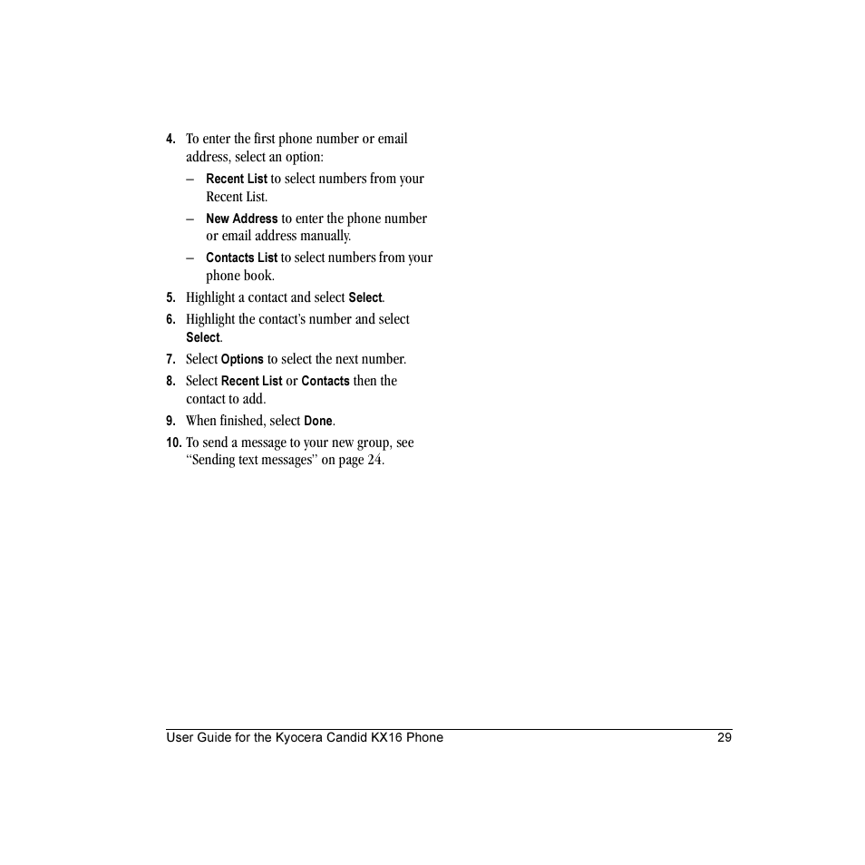 Kyocera Candid KX16 User Manual | Page 35 / 64