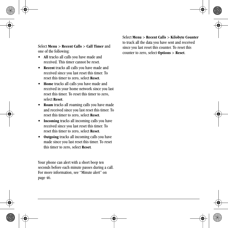 Call timers, Kilobyte counter | Kyocera S2410 User Manual | Page 25 / 72