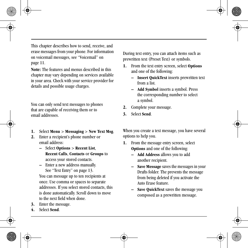 6messaging, Text messages | Kyocera S2410 User Manual | Page 26 / 72