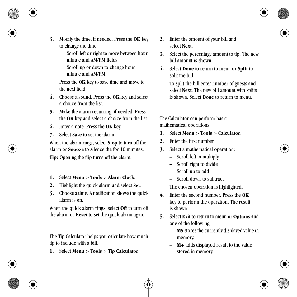 Tip calculator, Calculator | Kyocera S2410 User Manual | Page 45 / 72