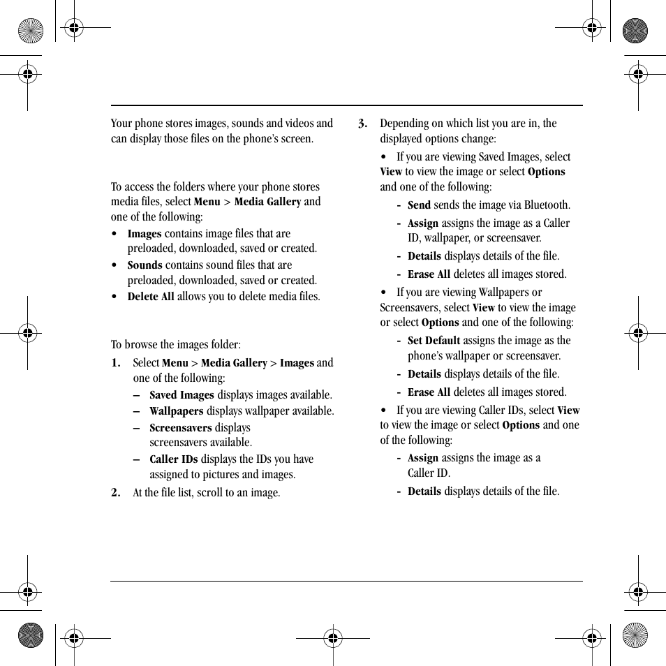 11 media gallery, Access folders, Browse images | Kyocera S2410 User Manual | Page 47 / 72