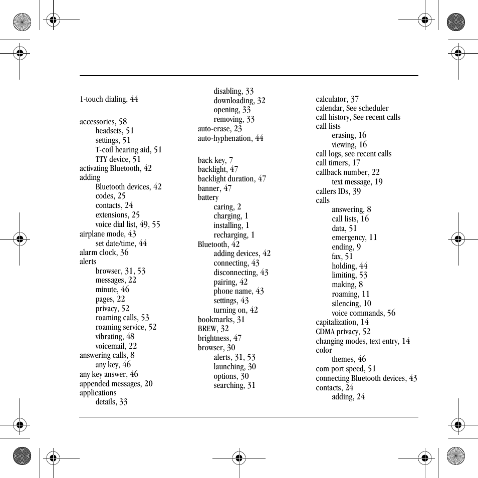 Index | Kyocera S2410 User Manual | Page 67 / 72