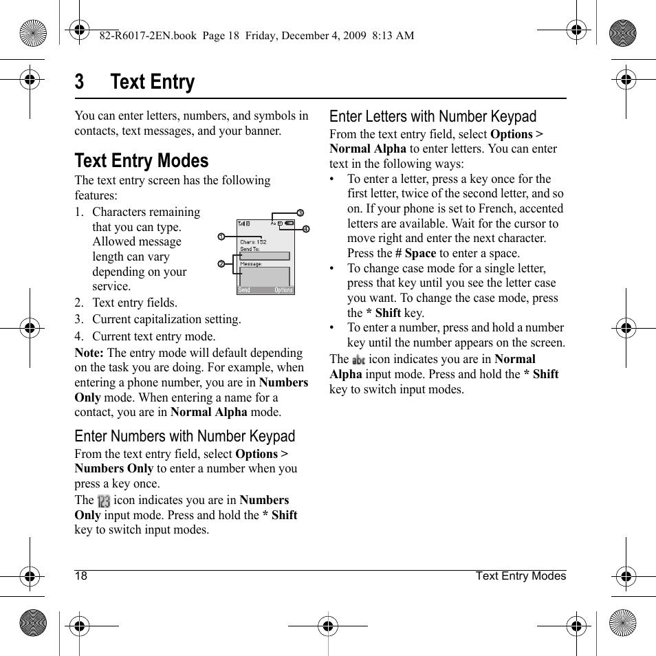 3text entry, Text entry modes | Kyocera TOMO S2410 User Manual | Page 18 / 72