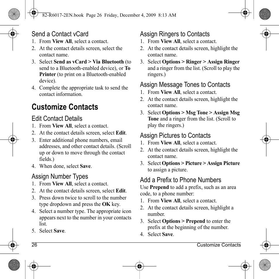 Customize contacts | Kyocera TOMO S2410 User Manual | Page 26 / 72