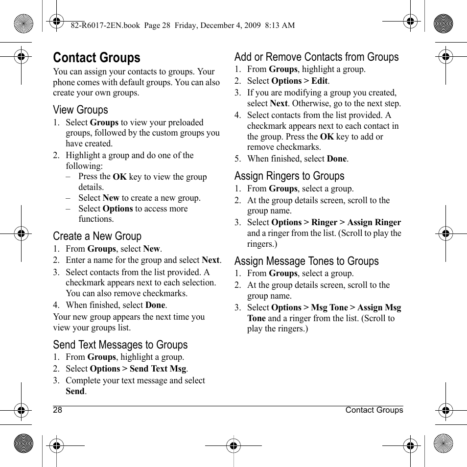 Contact groups | Kyocera TOMO S2410 User Manual | Page 28 / 72