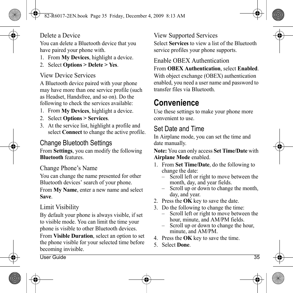 Convenience | Kyocera TOMO S2410 User Manual | Page 35 / 72