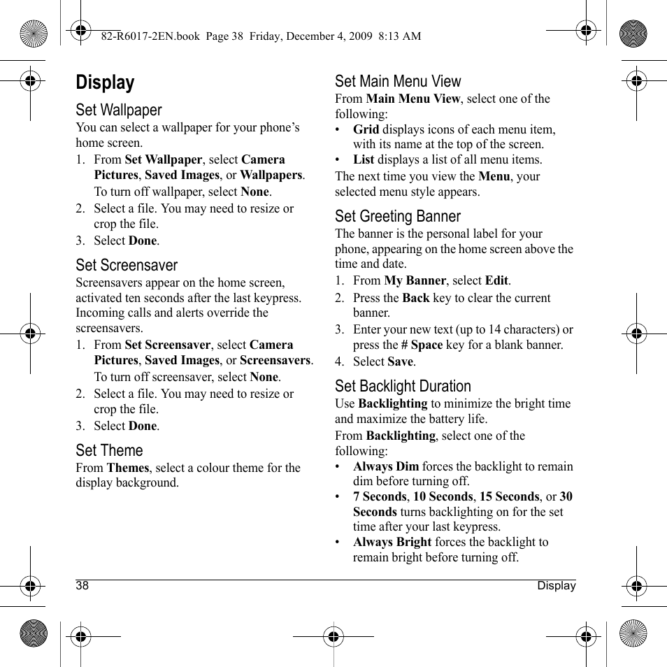 Display | Kyocera TOMO S2410 User Manual | Page 38 / 72