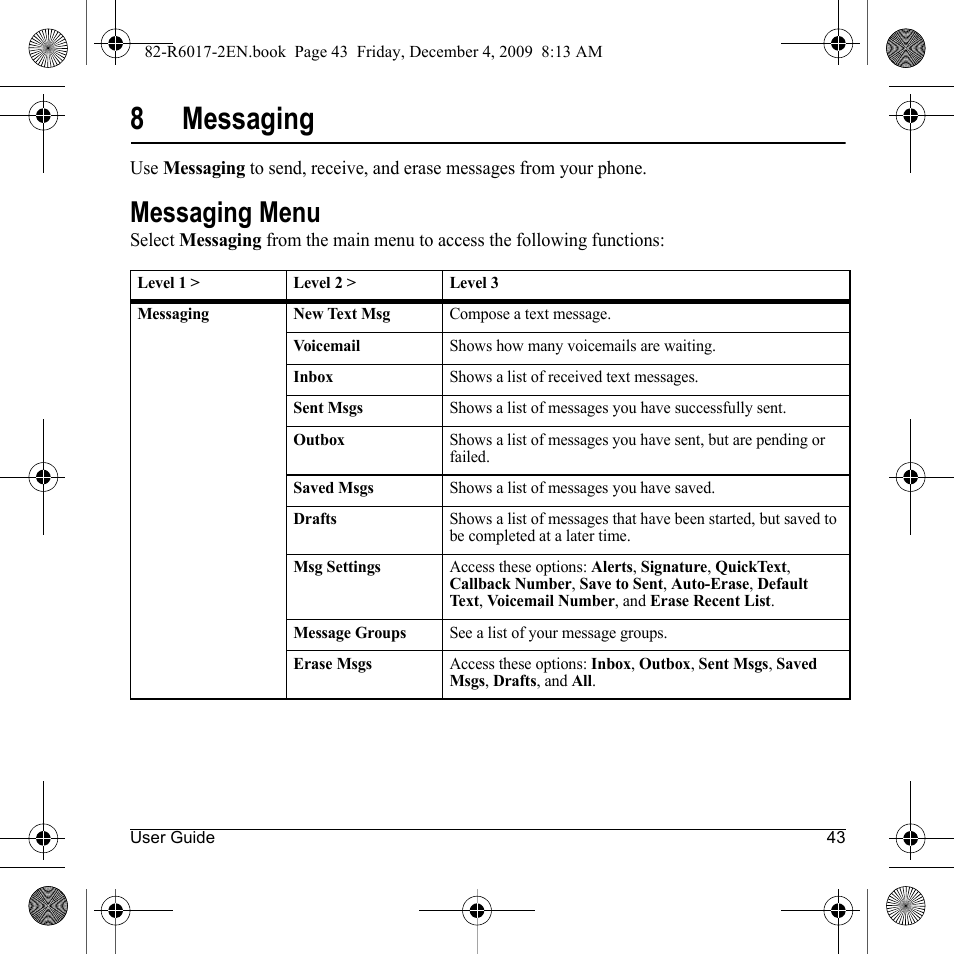 8messaging, Messaging menu | Kyocera TOMO S2410 User Manual | Page 43 / 72