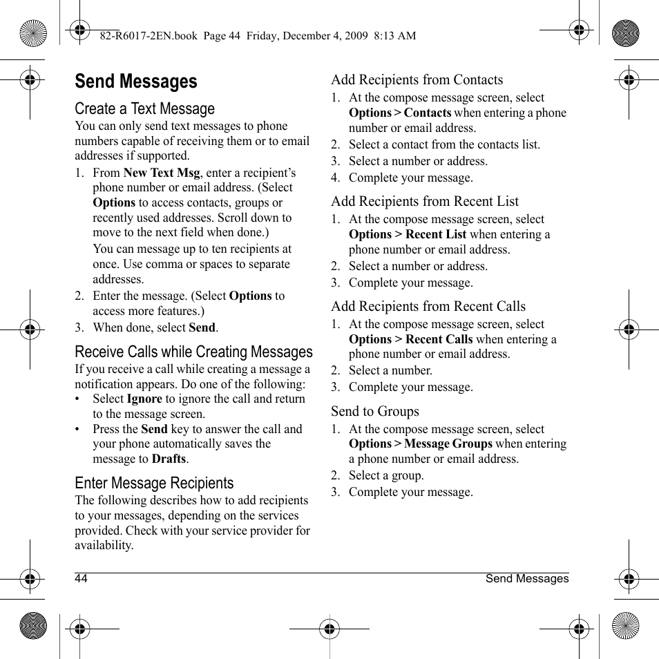 Send messages | Kyocera TOMO S2410 User Manual | Page 44 / 72