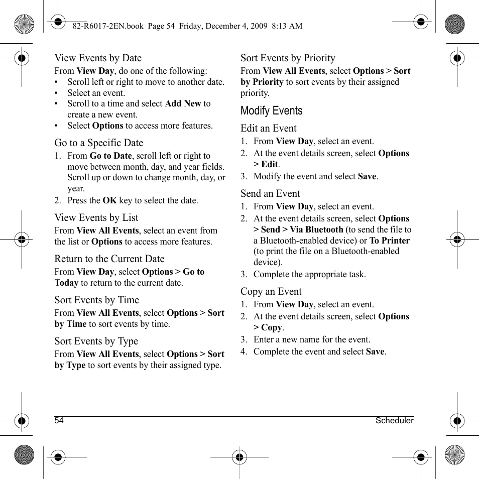 Modify events | Kyocera TOMO S2410 User Manual | Page 54 / 72
