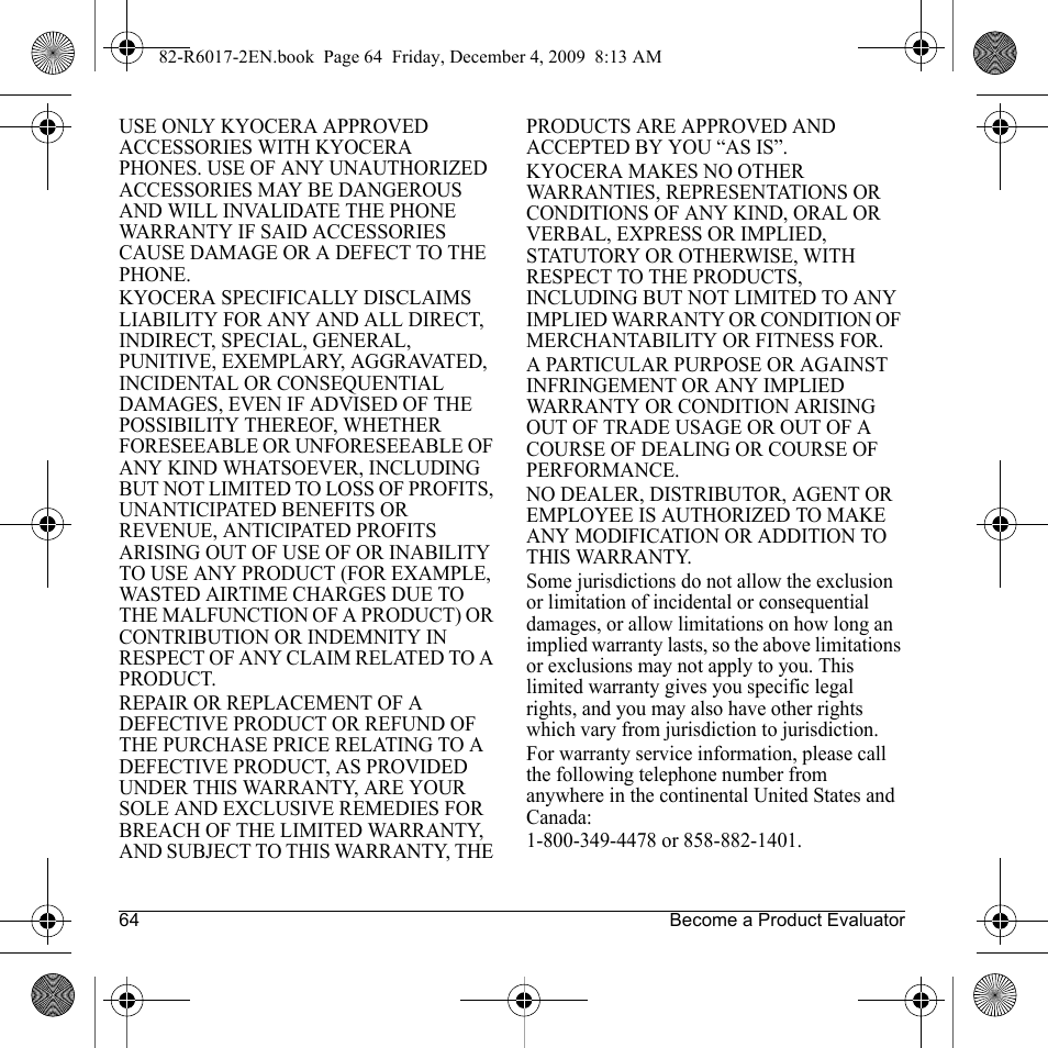 Kyocera TOMO S2410 User Manual | Page 64 / 72