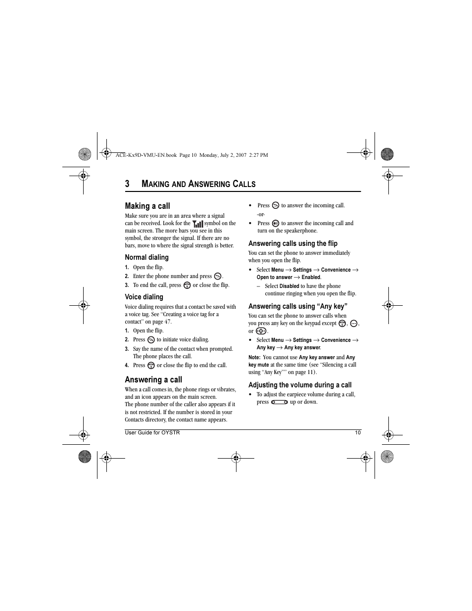 Making a call, Answering a call | Kyocera OYSTR KX9 User Manual | Page 17 / 64