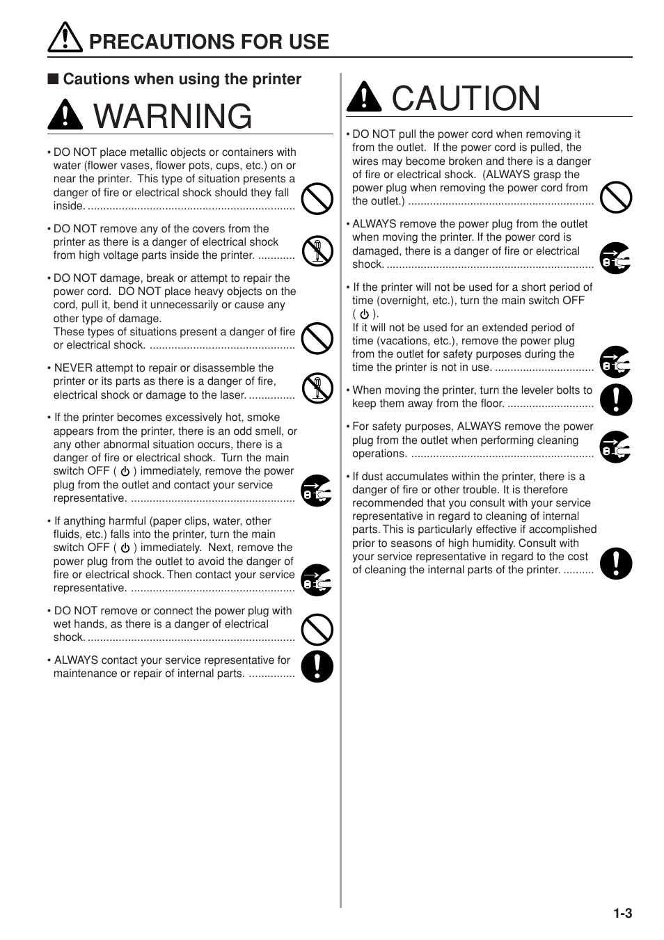 Caution, Warning, Precautions for use | Kyocera KM-P4845w User Manual | Page 11 / 68