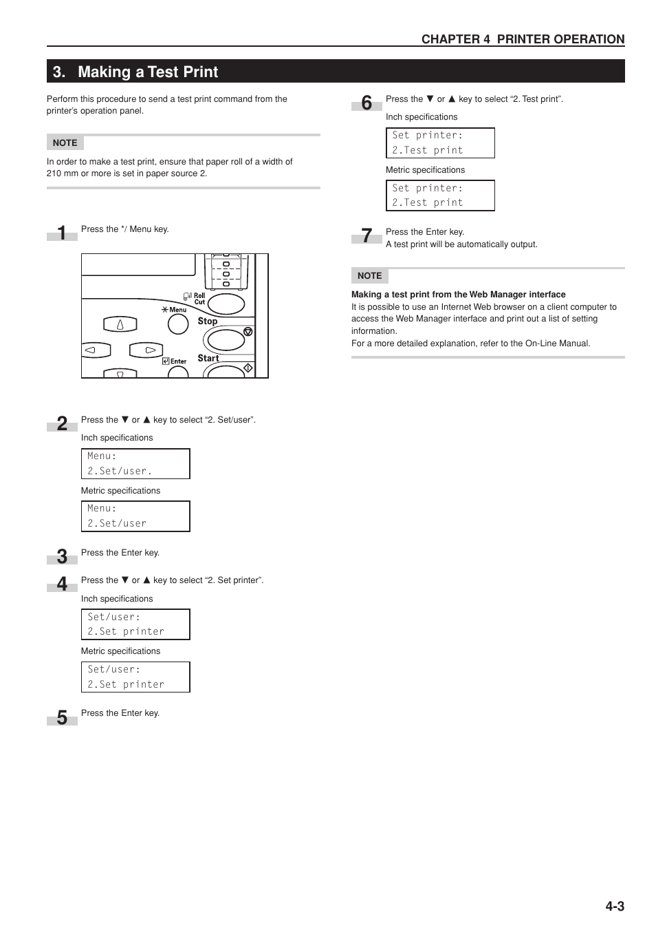 Making a test print | Kyocera KM-P4845w User Manual | Page 31 / 68