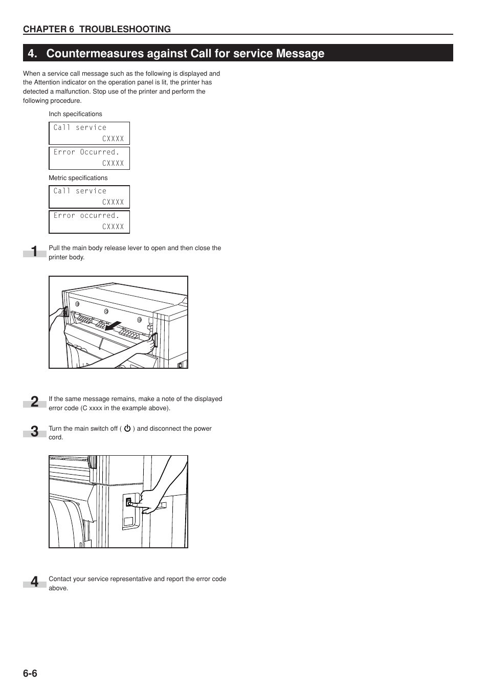 Countermeasures against call for service message | Kyocera KM-P4845w User Manual | Page 52 / 68